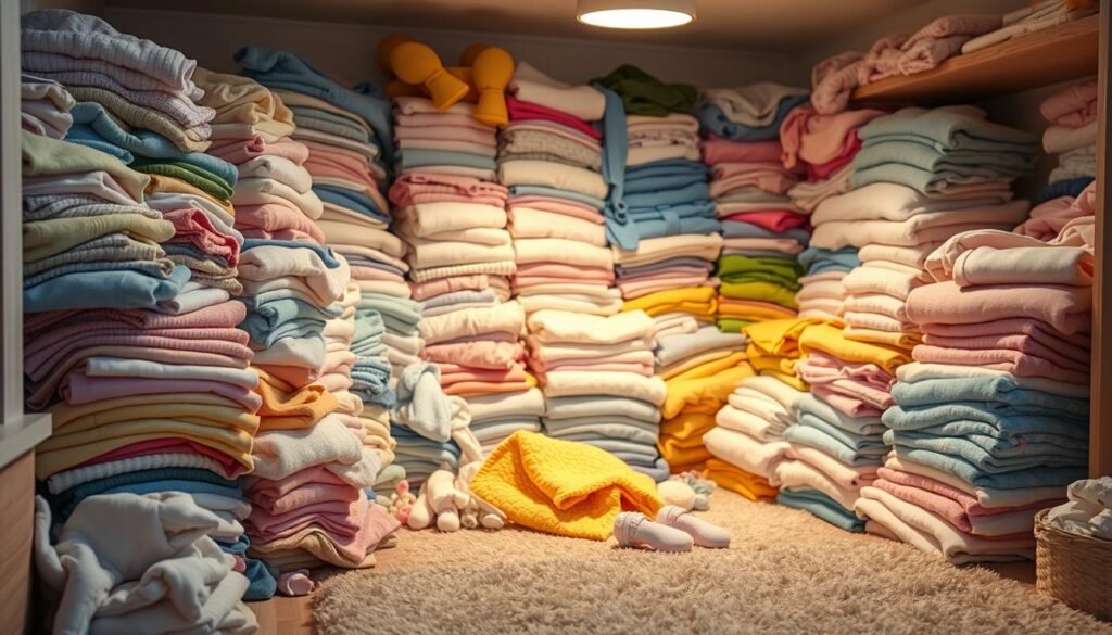 Sorting Infant Clothes by Color and Fabric