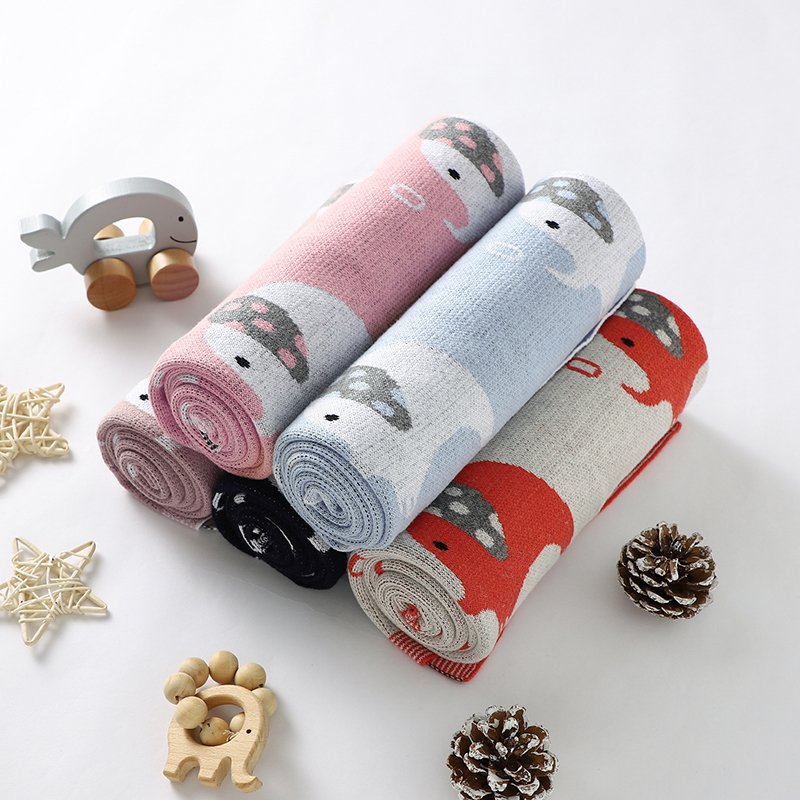 Mimixiong Baby Knitted Blankets 100% Cotton Cute Cartoon Elephant Bebes Stroller Swaddle Wrap Infant Receiving Towel Blankets