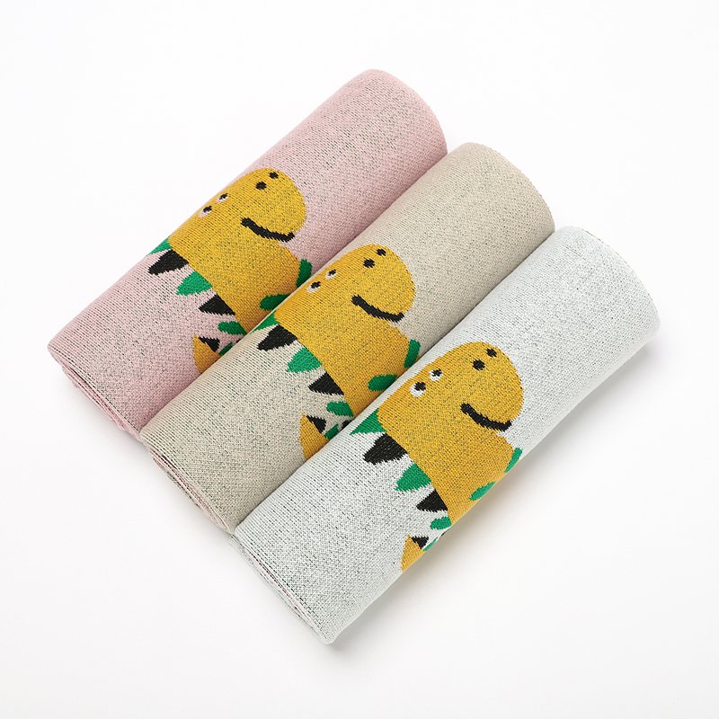 Dinosaur Patterned Cotton Knitted Soft Baby Blanket Mimixiong
