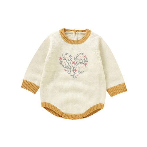 Mimixiong Baby Knitted Romper Embroidery Heart Pattern Newborn Baby Clothes Romper O-Neck Jumpsuits