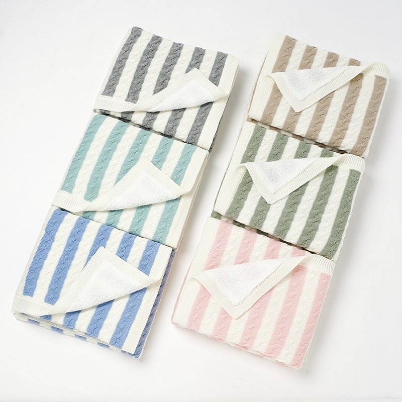 Striped Knitted Baby Swaddle Wraps Baby Blanket Mimixiong