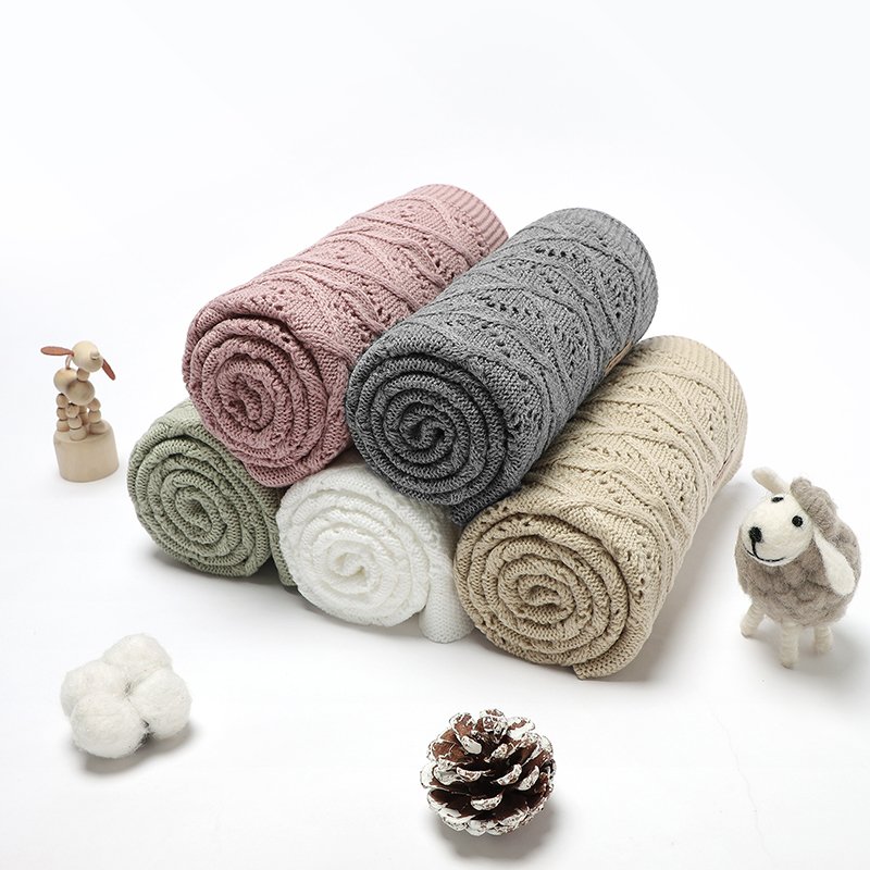 Mimixiong Breathable Baby Knitted Throw Blankets Swaddle Bedding Blanket for Kids