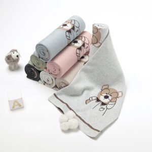 Bear Pattern 100%Cotton Knitted Baby Blanket Mimixiong
