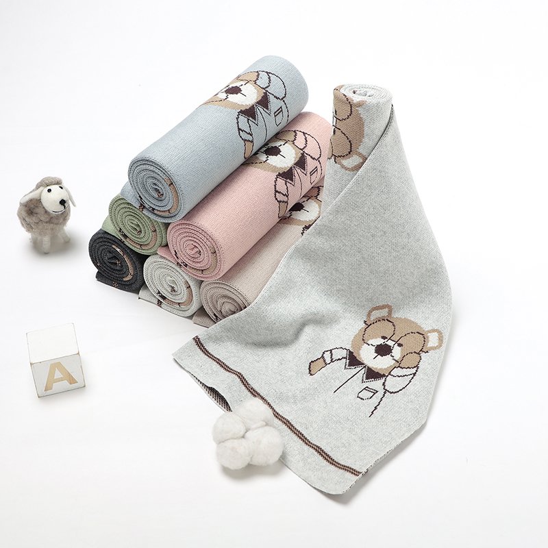 Bear Pattern 100%Cotton Knitted Baby Blanket Mimixiong