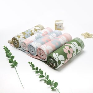 Baby Blankets Knitted Jacquard Floral Pattern Mimixiong