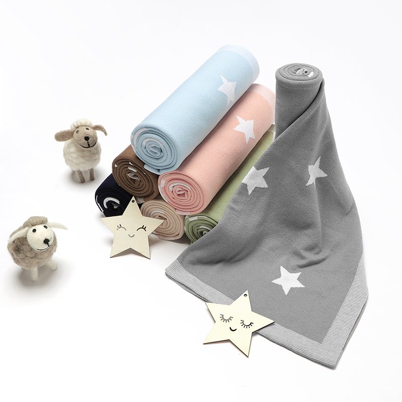 Newborn Babi Reversible Stars Knitted Blanket Mimixiong