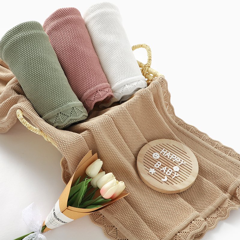 Wholesale100% Cotton Baby Swaddle Stroller Cover Knit Edge Blanket Mimixiong