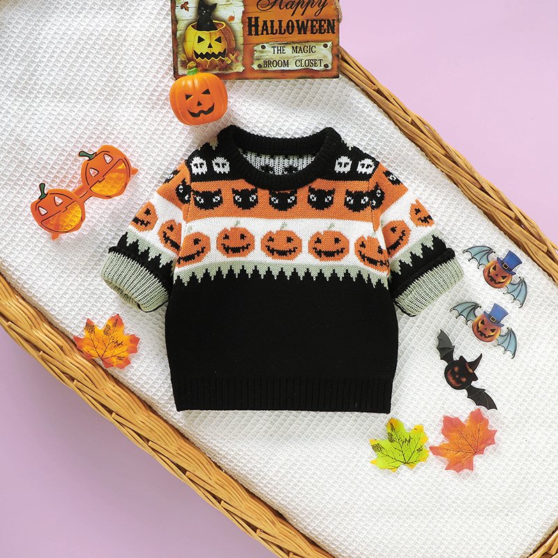 Halloween Pumpkin Design Kids Baby Knitted Sweater Mimixiong