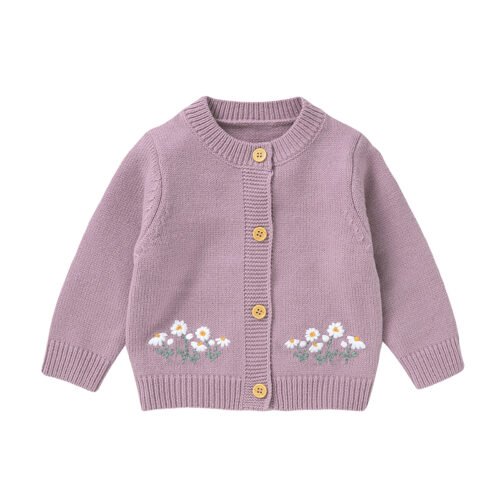 Mimixiong Emboridered Flower Baby Girl Sweaters Coat Spring Autumn Knitted Baby Clothes