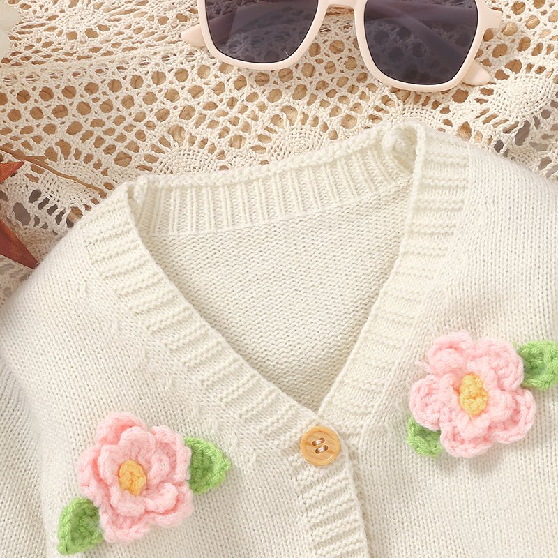 Hot Sale Flower Pattern Baby Girl Knitted Cardigan Mimixiong