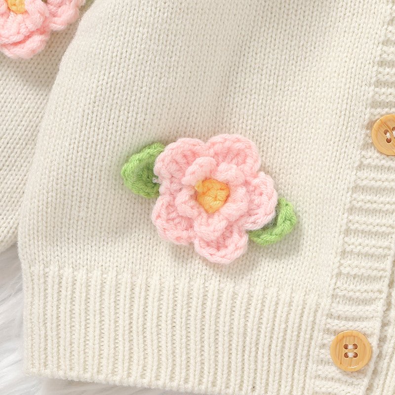 Hot Sale Flower Pattern Baby Girl Knitted Cardigan Mimixiong