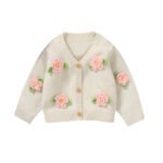Hot Sale Mimixiong Flower Patterned Baby Girl Cardigan Knitted Long Sleeve Baby Coat