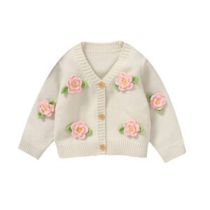 Hot Sale Mimixiong Flower Patterned Baby Girl Cardigan Knitted Long Sleeve Baby Coat