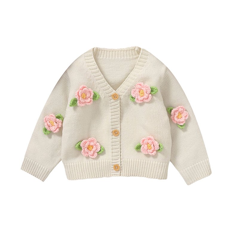 Hot Sale Mimixiong Flower Patterned Baby Girl Cardigan Knitted Long Sleeve Baby Coat