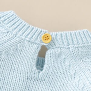 Newborn Crochet Knit Baby Blue Romper with Embroidery Mimixiong