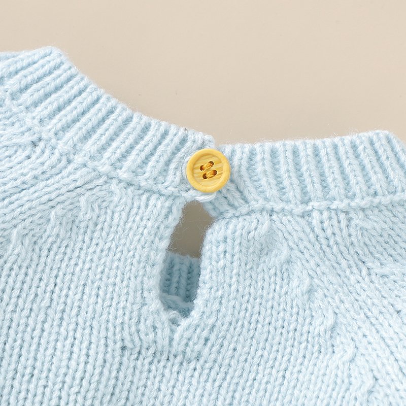Newborn Crochet Knit Baby Blue Romper with Embroidery Mimixiong