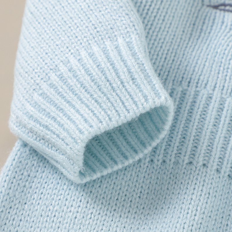 Newborn Crochet Knit Baby Blue Romper with Embroidery Mimixiong