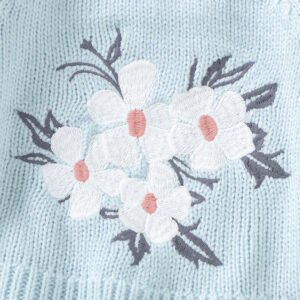 Newborn Crochet Knit Baby Blue Romper with Embroidery Mimixiong
