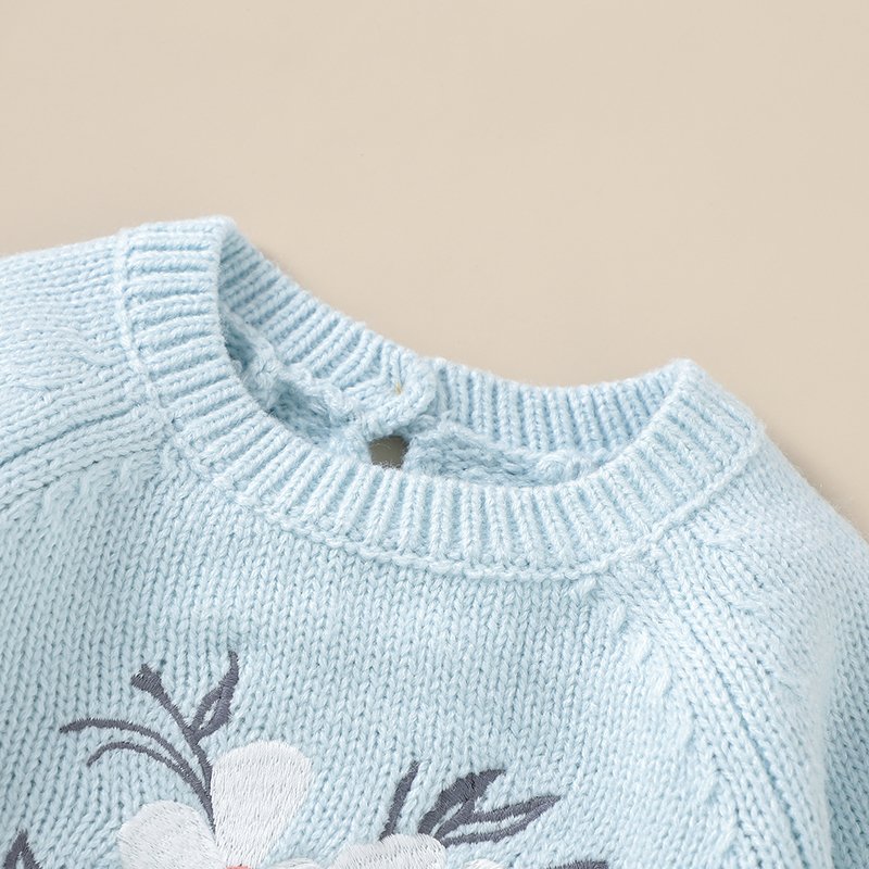 Newborn Crochet Knit Baby Blue Romper with Embroidery Mimixiong