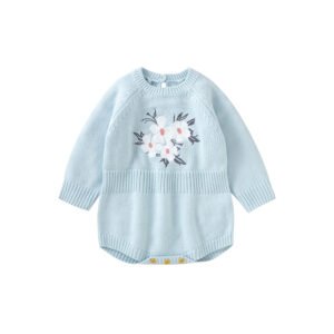 Newborn Baby Onesie Crochet Knit Sweater Children Clothing Exquisite Embroidery Baby Blue Romper Suit