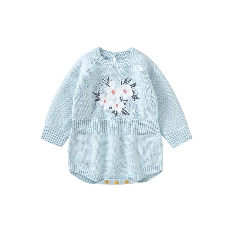 Newborn Baby Onesie Crochet Knit Sweater Children Clothing Exquisite Embroidery Baby Blue Romper Suit