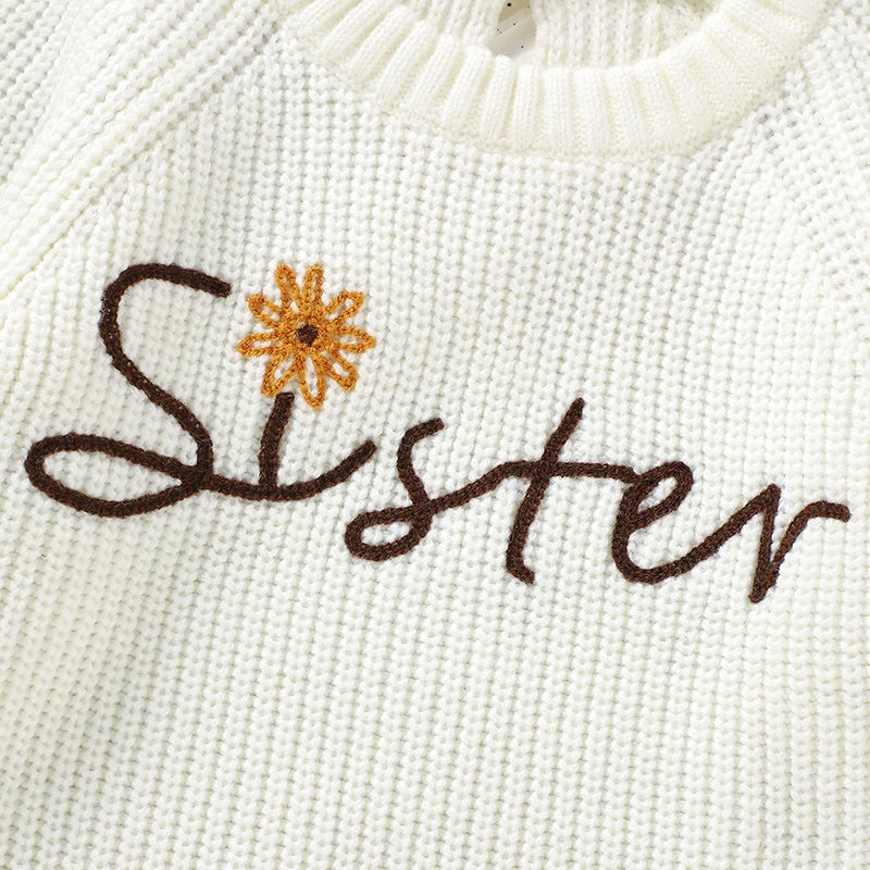 Top Hand Embroidery Baby Sweater Crew Neck Toddler Top Mimixiong