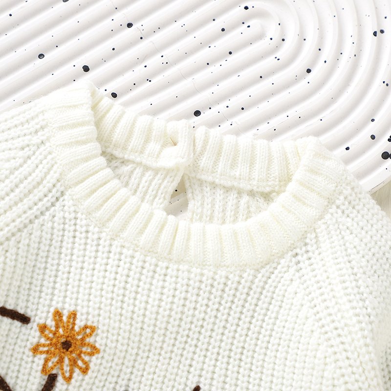 Top Hand Embroidery Baby Sweater Crew Neck Toddler Top Mimixiong
