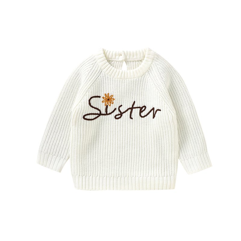 Top Hand Embroidery Baby Sweater Crew Neck Toddler Top Mimixiong
