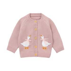 Mimixiong Duck Design Long Sleeve Baby Girls Coat Knitted Cardigan Kid Clothing