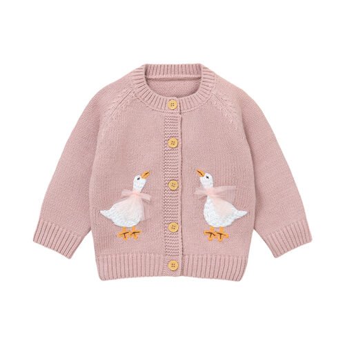 Mimixiong Duck Design Long Sleeve Baby Girls Coat Knitted Cardigan Kid Clothing