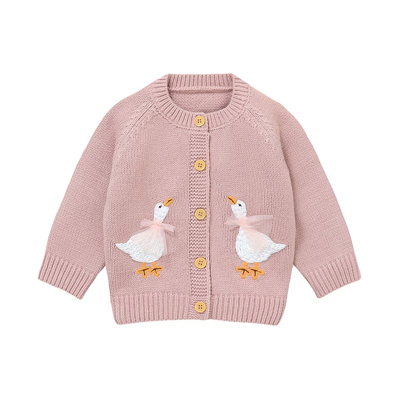 Mimixiong Duck Design Long Sleeve Baby Girls Coat Knitted Cardigan Kid Clothing