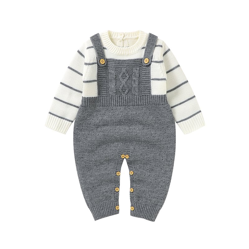 New Arrivals Autumn Winter Infant Fashion Strips Clothing Baby Warm Long Sleeve Knit Rompers Manufacturer