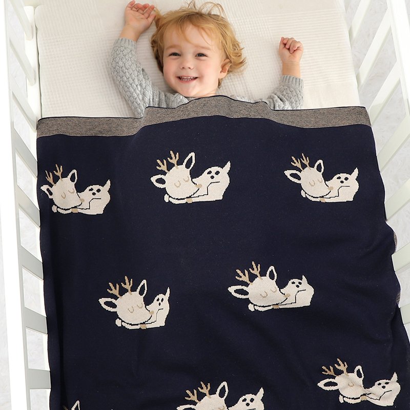 Hot sale Deer Pattern OEM Baby Knitted Blanket Mimixiong