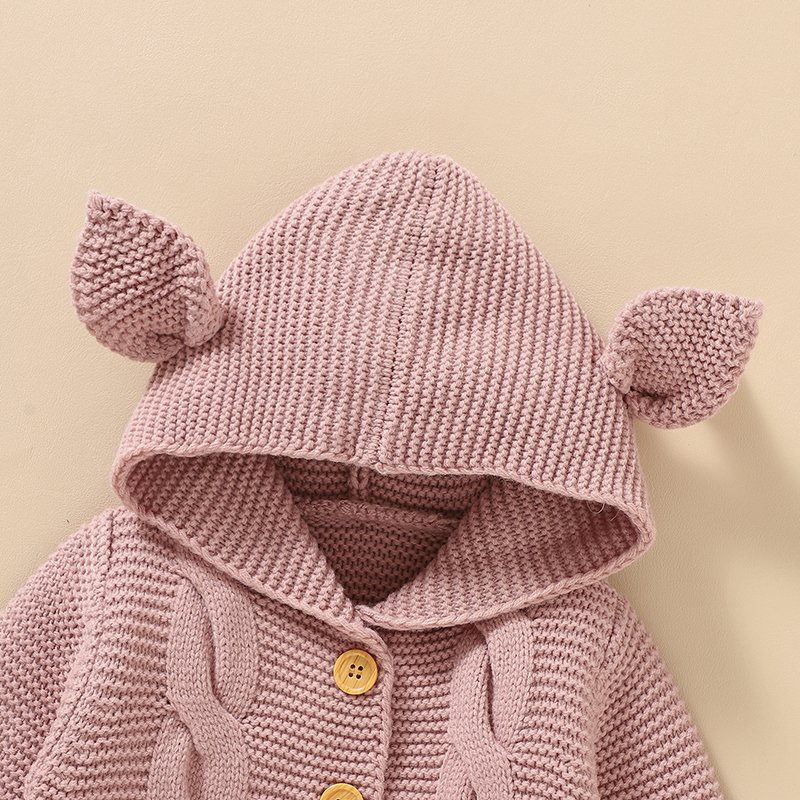 Custom Baby Sweater Cardigan with Hood & Animal Ears