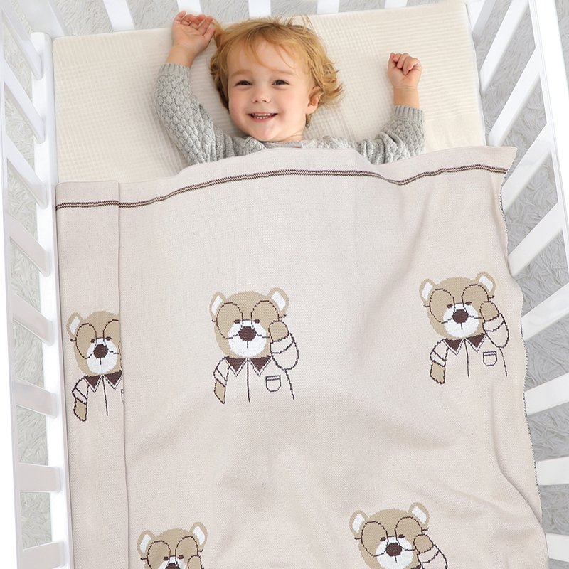 Bear Pattern 100%Cotton Knitted Baby Blanket Mimixiong