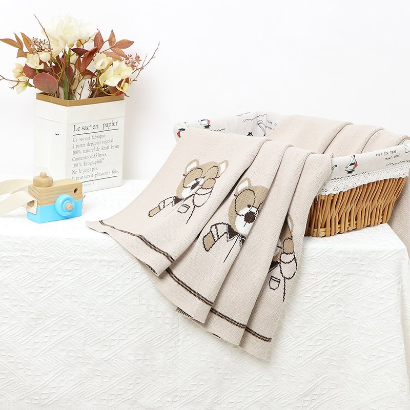 Bear Pattern 100%Cotton Knitted Baby Blanket Mimixiong