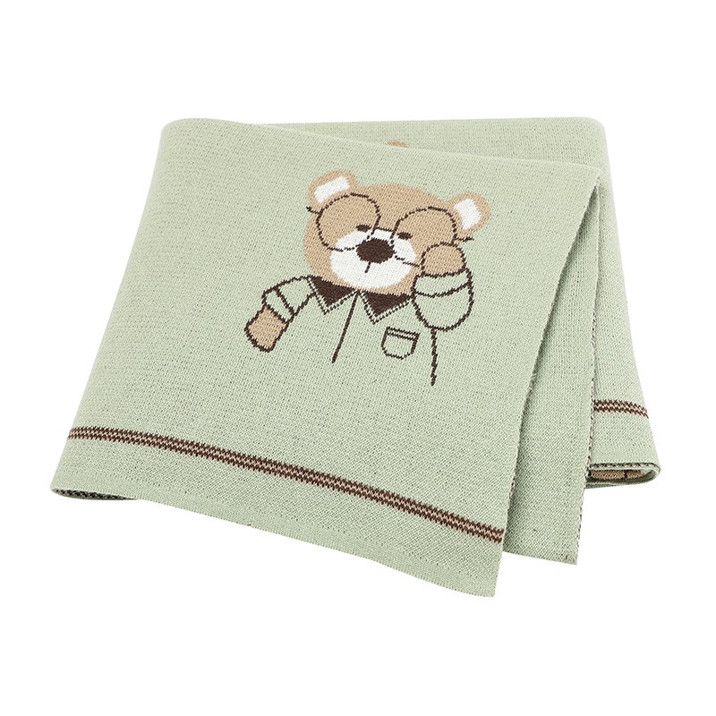 Bear Pattern 100%Cotton Knitted Baby Blanket Mimixiong