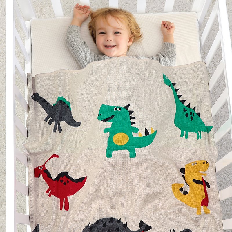 Dinosaur Patterned Cotton Knitted Soft Baby Blanket Mimixiong