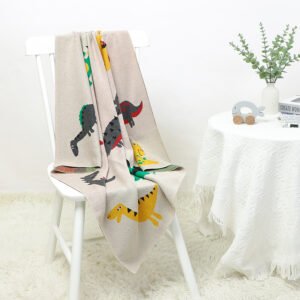 Dinosaur Patterned Cotton Knitted Soft Baby Blanket Mimixiong