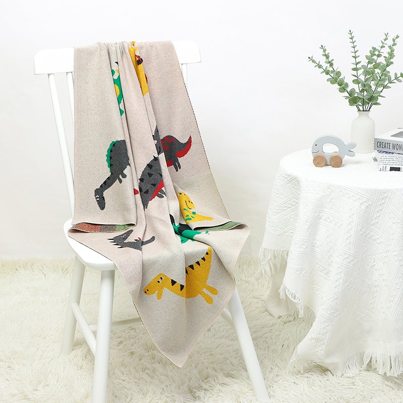 Dinosaur Patterned Cotton Knitted Soft Baby Blanket Mimixiong
