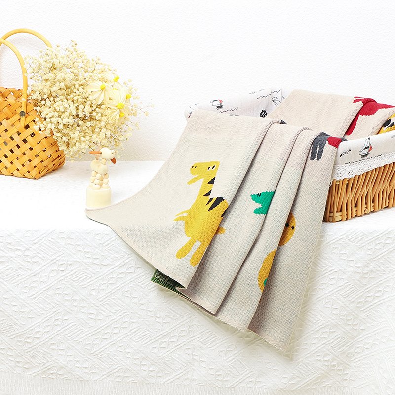 Dinosaur Patterned Cotton Knitted Soft Baby Blanket Mimixiong
