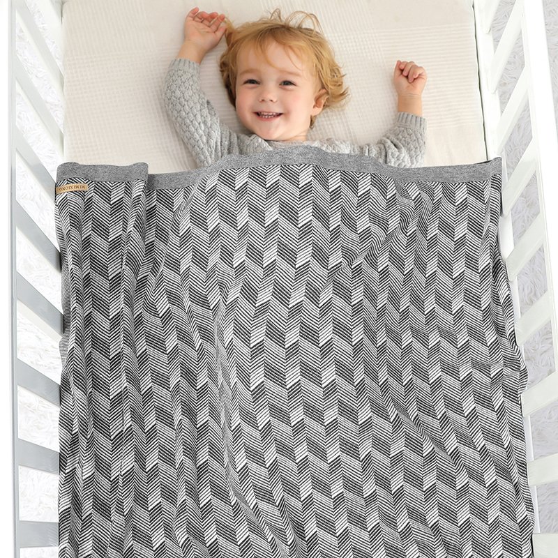 Knitted Newborn Throw Blanket Plaid Striped Mimixiong