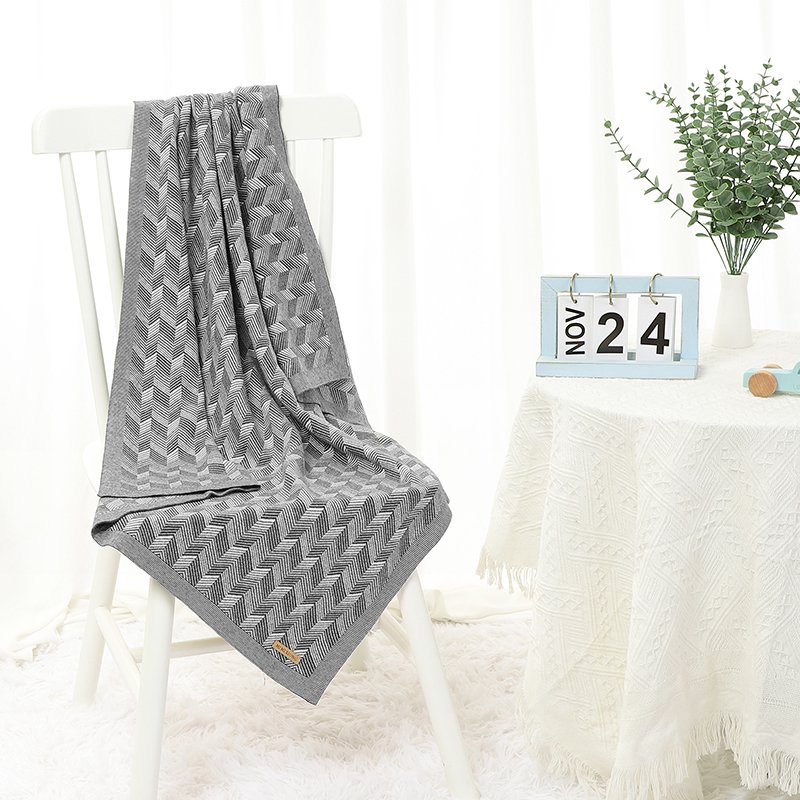 Knitted Newborn Throw Blanket Plaid Striped Mimixiong