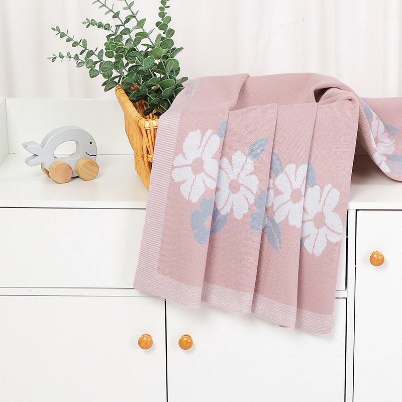 Baby Blankets Knitted Jacquard Floral Pattern Mimixiong