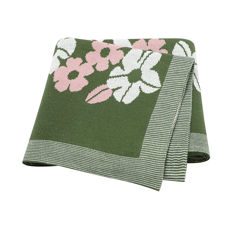 Baby Blankets Knitted Jacquard Floral Pattern Mimixiong
