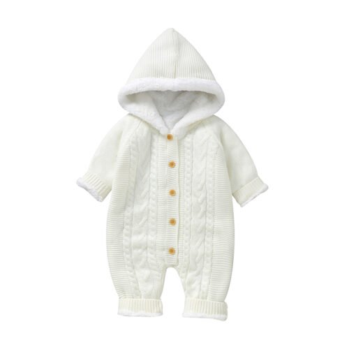 Mimixiong Hot Sale High Quality Toddler Clothes Winter Thick Unisex Cashmere Fur Lining Newborn Baby Hooded Knitted Romper