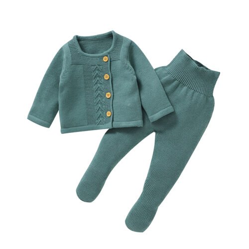 New arrival mimixiong Knitted solid color baby sweaters and footie pants clothes kids wear clothing 2pcs sets