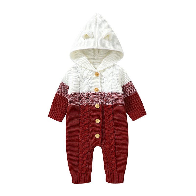 Hot Selling 2024 Mimixiong Bear Ear Baby Rompers Long Sleeve Gradation Color Knitted Unisex Baby Jumpsuits