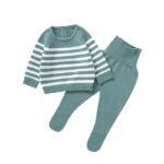 whole sale mimixiong knitted newborn baby sweaters clothes Footie pants clothing sets