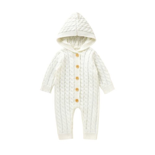 Winter Baby Romper Solid Color Hooded Outfits Long Sleeve Twist Knitted Toddlers Baby Clothes